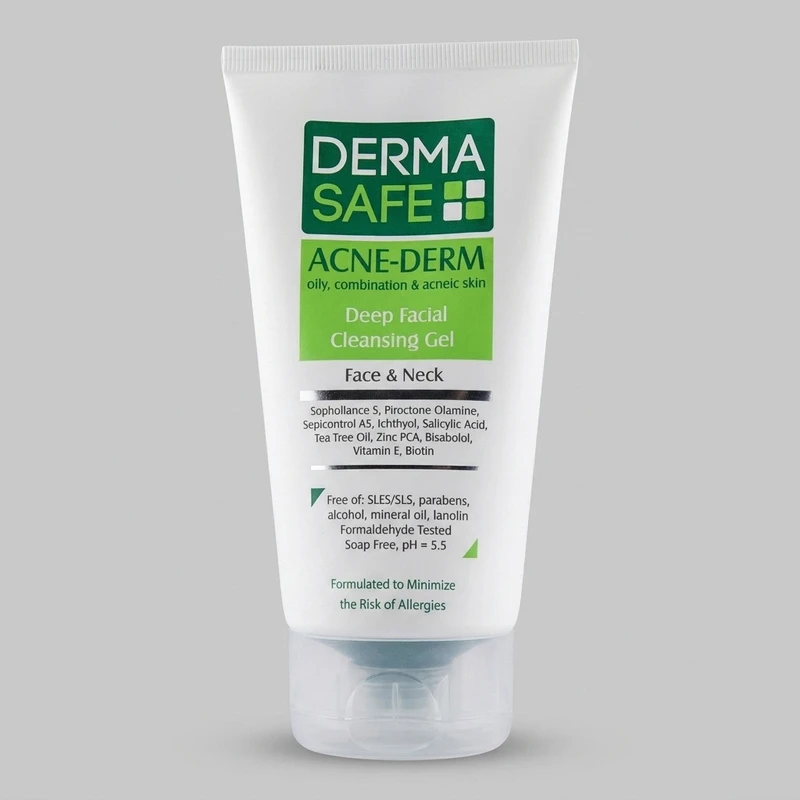ژل شوینده صورت درماسیف سری Acne Derm مدل Deep Facial حجم ۱۵۰ میلی‌لیتر