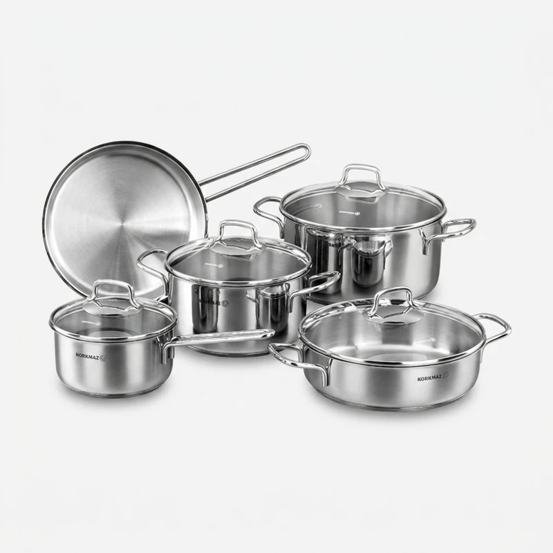 سرویس قابلمه تابه استیل 9 پارچه کرکماز طرح Perla کد A1609