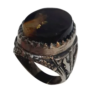 انگشتر نقره مردانه مدل عقیق سلیمانی حجر السئود آتشین کد ASHA2119