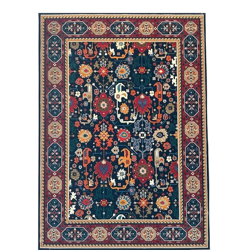 فرش ماشینی 320 شانه ستاره کویر یزد زمینه وحاشیه سورمه ای مدل شاهسون کدB-107