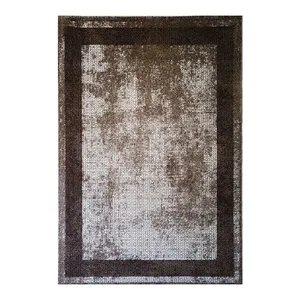 فرش ماشینی 320 شانه فرش ساوین زمینه قهوه‌ای حاشیه قهوه ای مدل آلاله