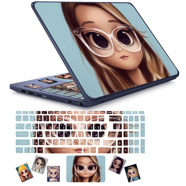 استیکر لپ تاپ مدل cute girl 03 مناسب برای لپ تاپ 15 تا 17 اینچ به همراه برچسب حروف فارسی کیبورد