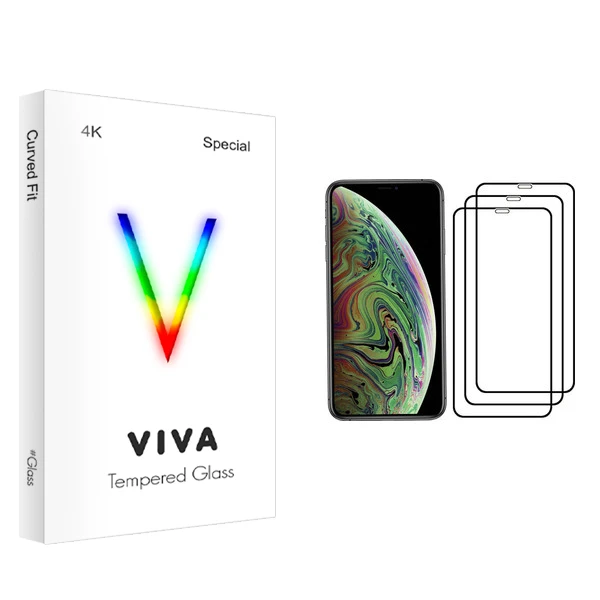 محافظ صفحه نمایش ویوا مدل 4K مناسب برای گوشی موبایل اپل iPhone XS بسته سه عددی