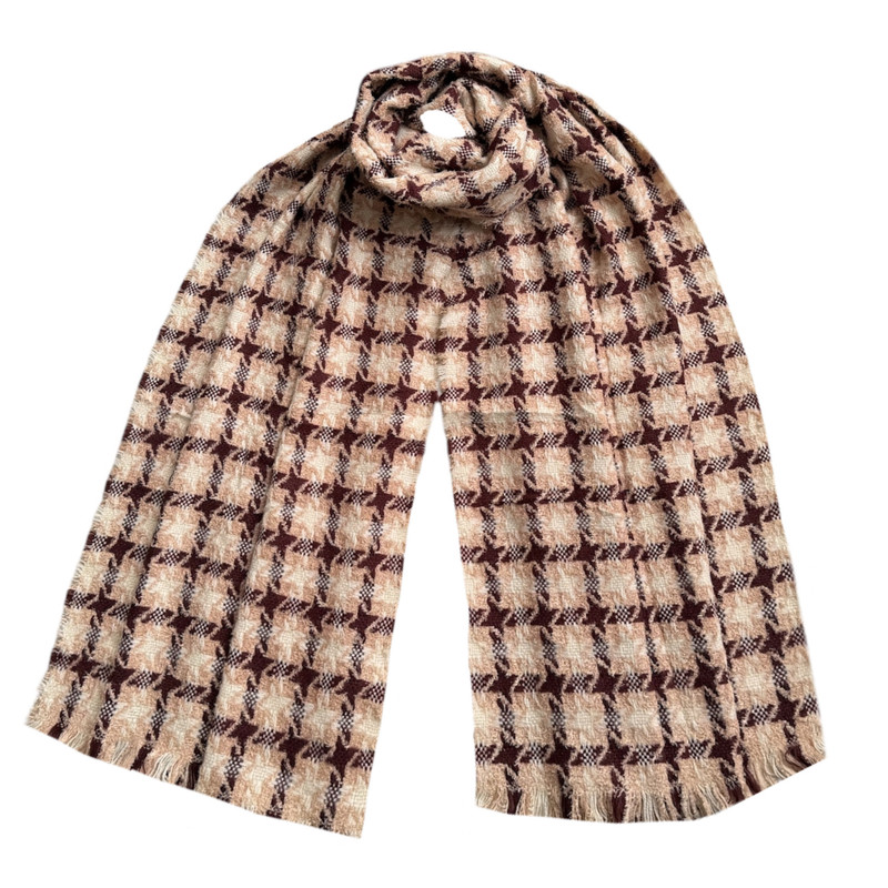 شال گردن زنانه مدل شال گردن زنانه مدل موهر چهارخانه مربعی ریز ریش ریشی کد 16