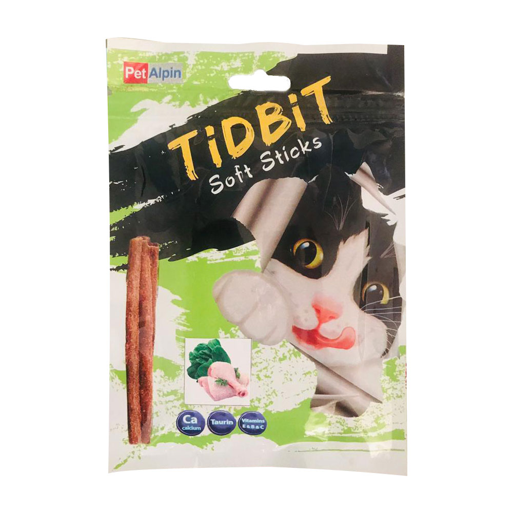 غذای تشویقی گربه تیدبیت مدل chicken vegetable وزن 65 گرم