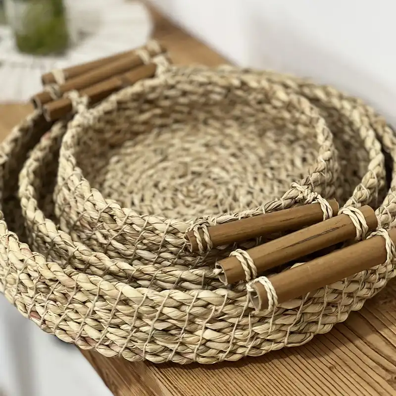 سبد حصیری مدل دسته بامبو مجموعه سه عددی