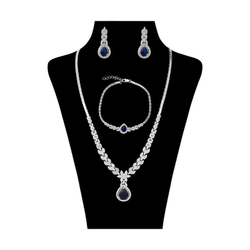 نیم ست نقره زنانه مدل یاقوت کبود جواهری - Brn010