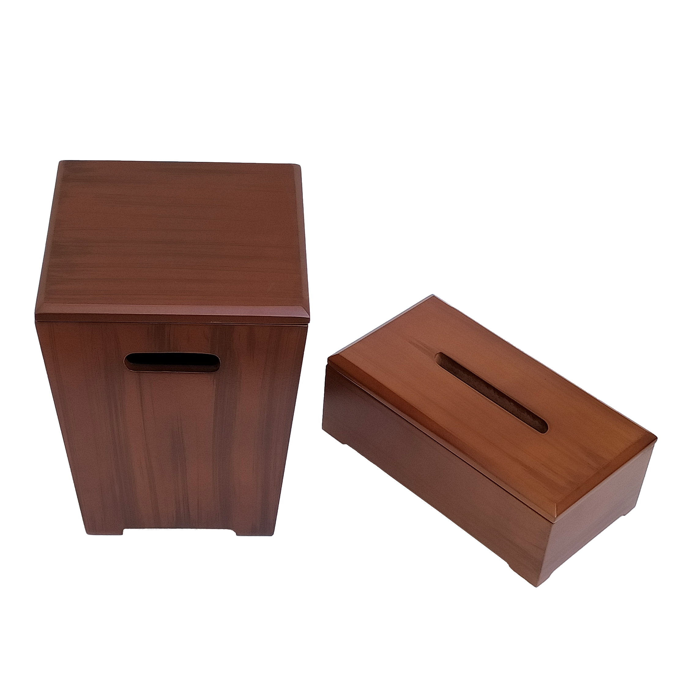 ست سطل و جعبه دستمال کاغذی مدل چوبی