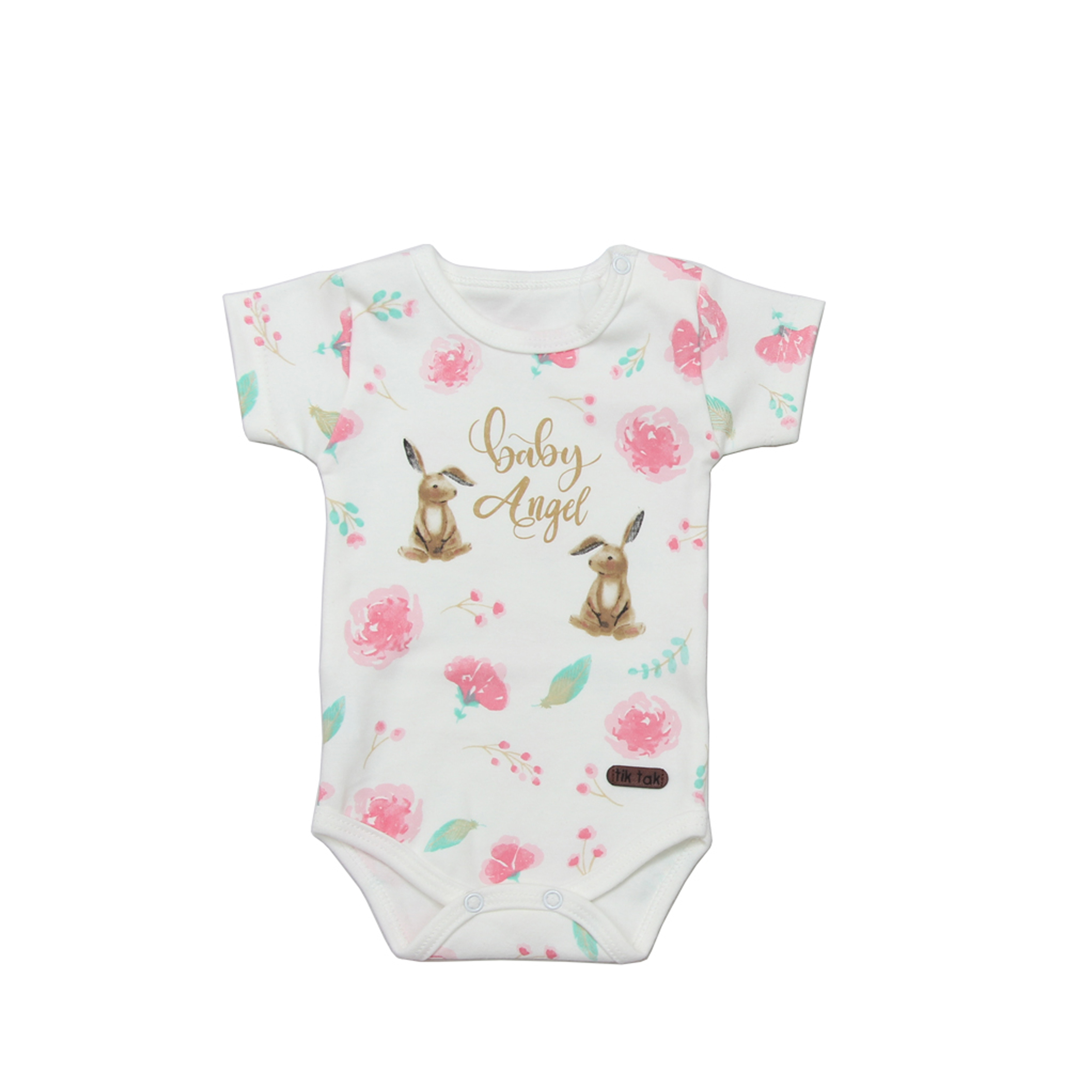 بادی آستین کوتاه نوزادی تیک تاک مدل دو خرگوش