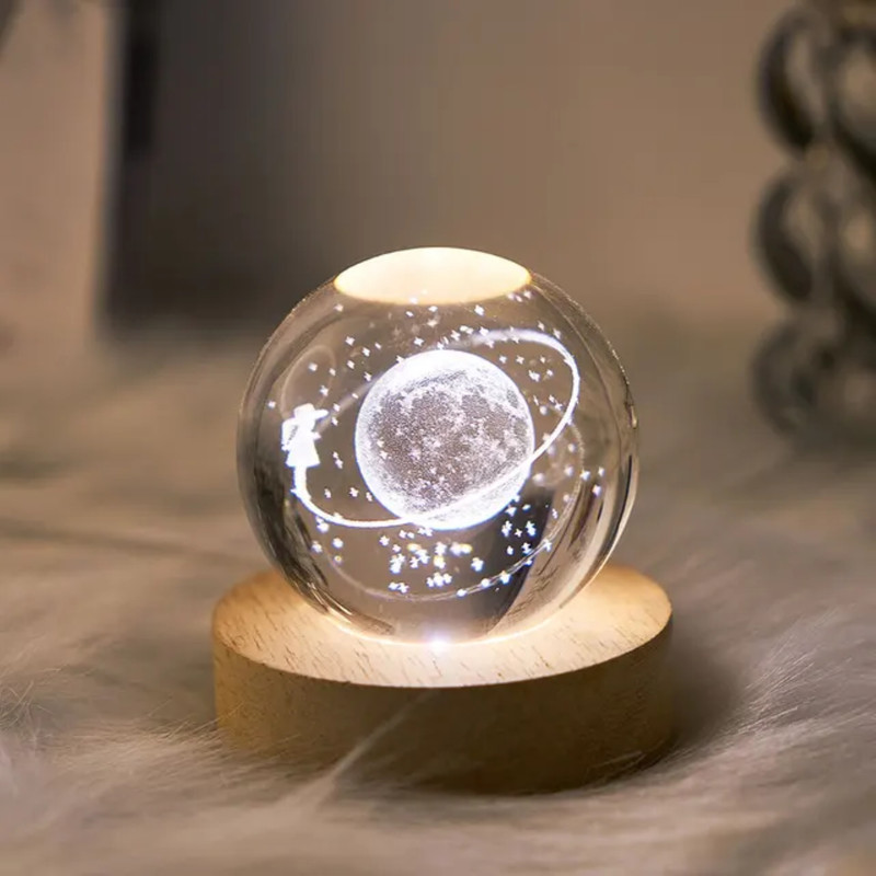 چراغ خواب مدل گوی کریستالی ماه دختر 3D