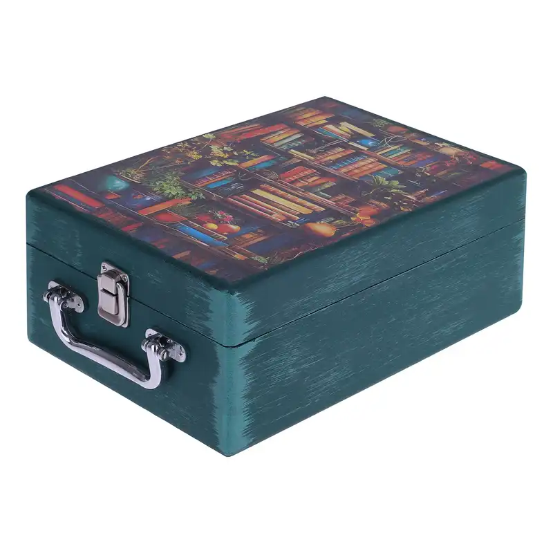 جعبه هدیه مدل چمدان چوبی طرح کتابخانه کهن کد WSM002