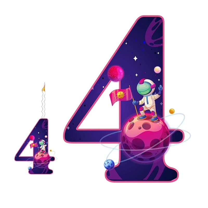 استند تولد مدل عدد 4 طرح فضانورد به همراه شمع