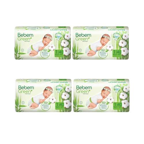 پوشک بچه ببم مدل green1 سایز 1 چهار بسته 40 عددی 