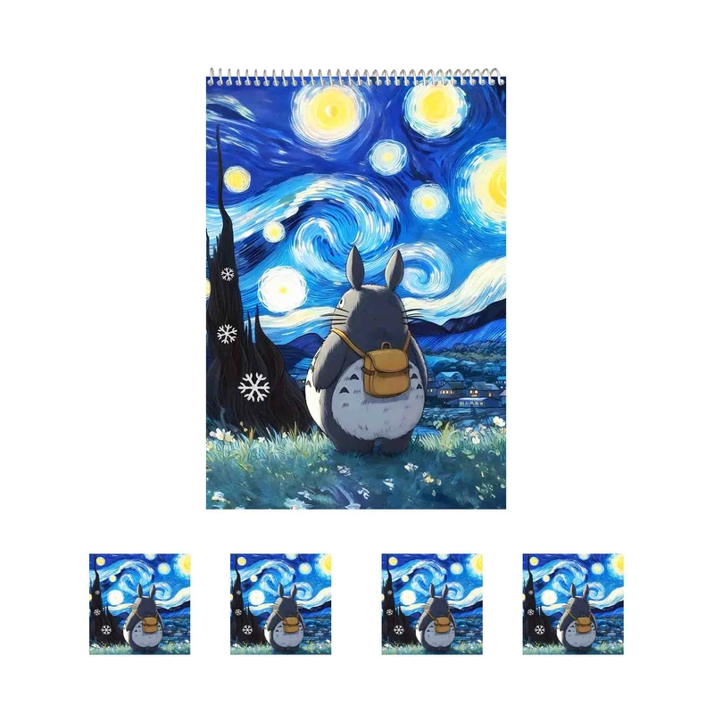 دفتر نقاشی 50 برگ مدل شب پر ستاره توتورو کد A1 به همراه برچسب مجموعه 5 عددی