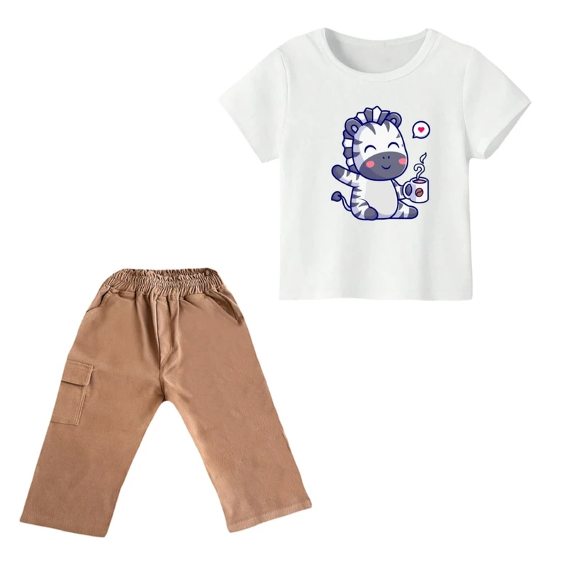 ست تی شرت و شلوارک پسرانه مدل گورخر کد ۱۵