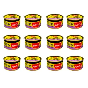 کنسرو گوشت بوقلمون با سیر در روغن پک فود - 180 گرم بسته 12 عددی
