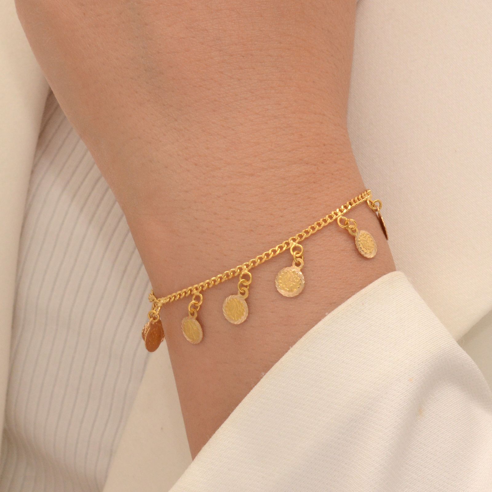 دستبند طلا 18 عیار زنانه طلای مستجابی مدل پولکی کد 20 -  - 2