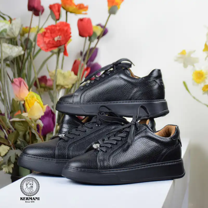 کفش روزمره زنانه کرمانی مدل چرم فلوتر دستدوز طبیعی کد 42010z رنگ مشکی