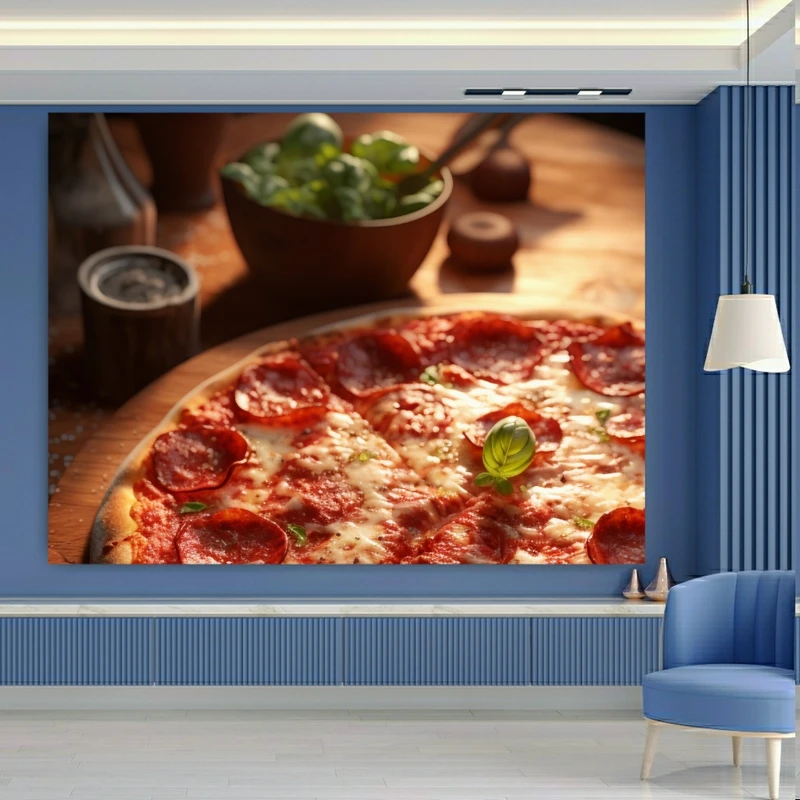 پوستر دیواری طرح رستورانی مدل پیتزا و ریحان کد BK22677