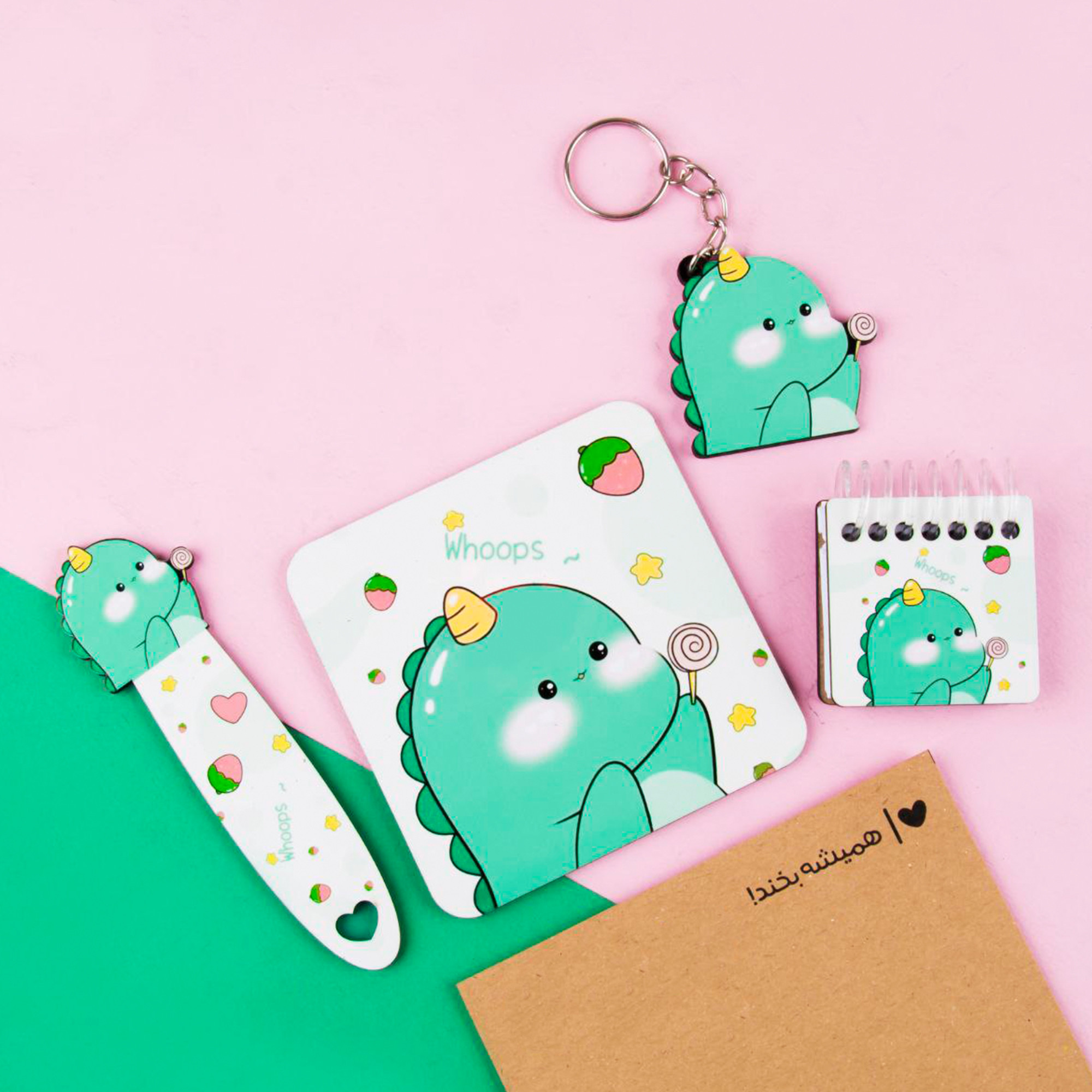 بسته لوازم تحریر مدل دایناسور کیوت کد g0lsa03 مجموعه 4 عددی