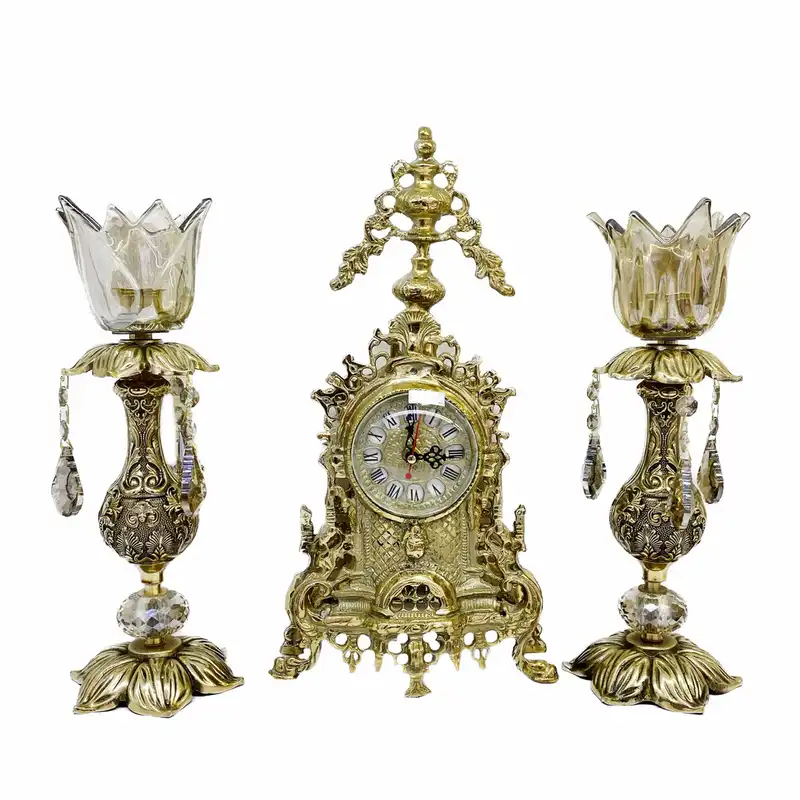 جاشمعی برنجی مدل پایه برگی بسته 2 عددی