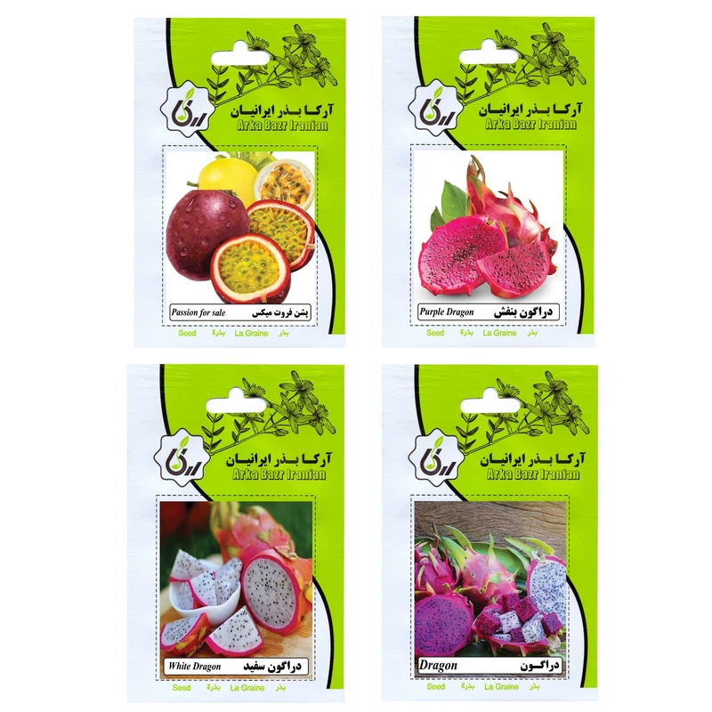 بذر میوه پشن فروت و دراگون فروت آرکا بذر ایرانیان کد ARK-A-ARK-04 وزن 30 گرم مجموعه 4 عددی