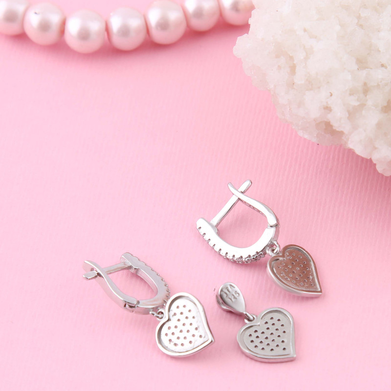 نیم ست نقره زنانه بازرگانی میلادی مدل قلب فانتزی قالب جواهر فول نگین بدون ریزش کد NTR_410