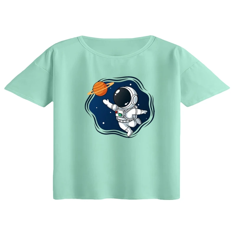 کراپ تی‌شرت آستین کوتاه زنانه مدل فضانورد کد ۱۵