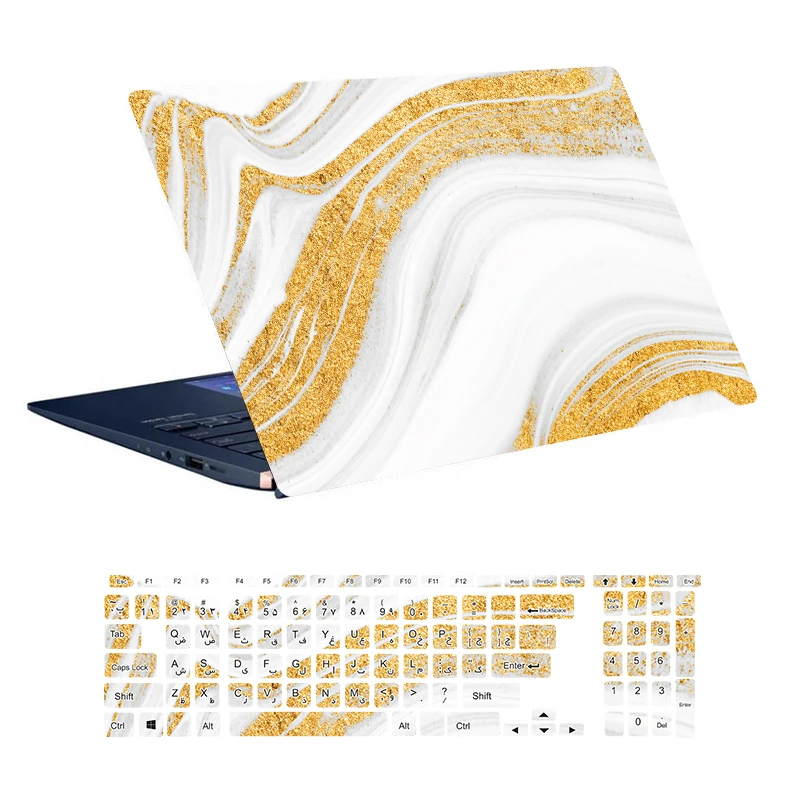 استیکر لپ تاپ توییجین و موییجین طرح Marble کد 18 مناسب برای لپ تاپ 15.6 اینچ به همراه برچسب حروف فارسی کیبورد 