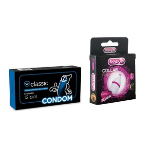 کاندوم شادو مدل Collar بسته 1 عددی به همراه کاندوم Condom مدل Classic بسته 12 عددی
