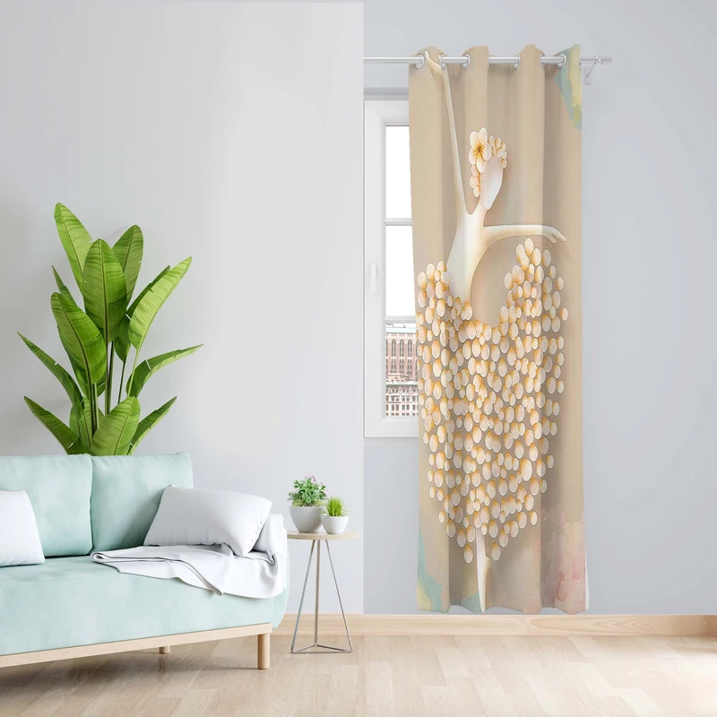 پرده طرح دختر بهاری مدل مخمل پانچی کد 5301 z سایز 140x200 سانتی متر