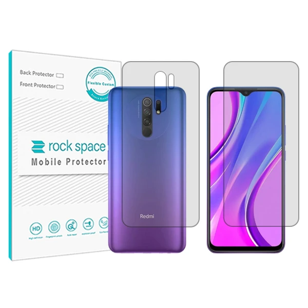 محافظ صفحه نمایش شفاف راک اسپیس مدل HyGEL مناسب برای گوشی موبایل شیائومی Redmi 9 Prime به همراه محافظ پشت