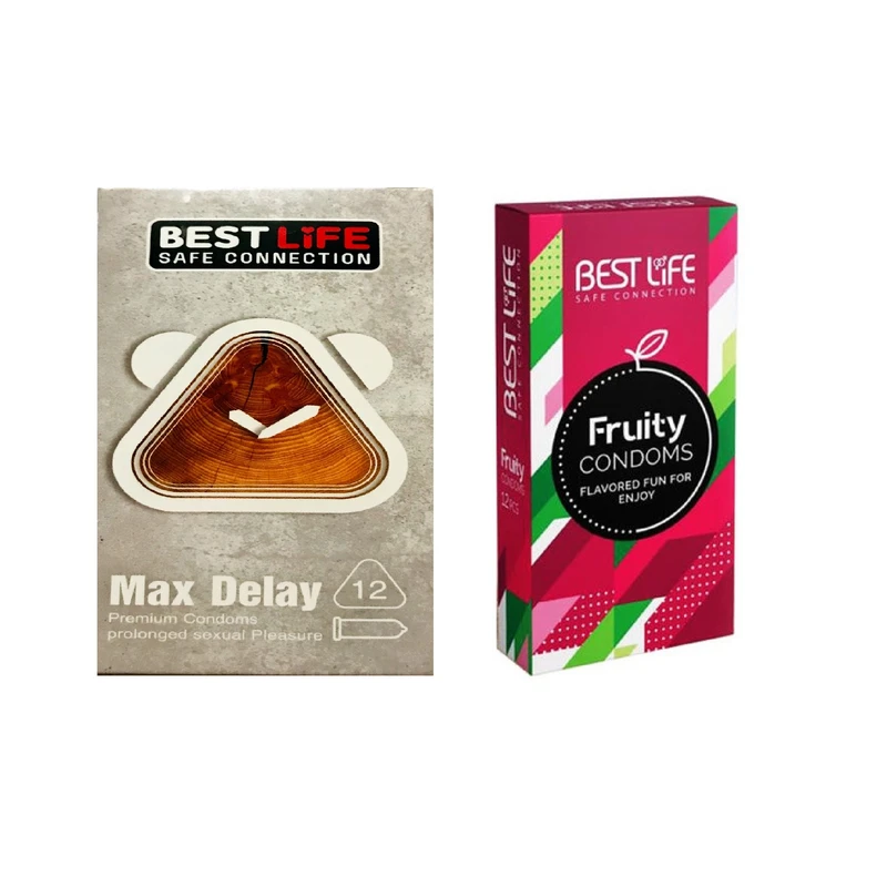 کاندوم بست لایف مدل Max Delay بسته 12 عددی به همراه کاندوم بست لایف مدل Fruity بسته 12 عددی