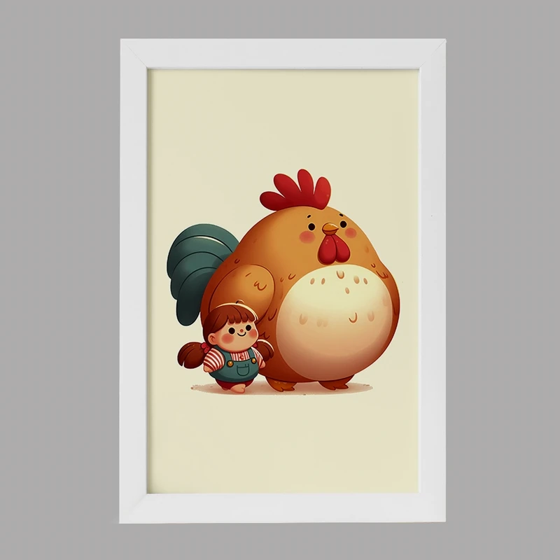 تابلو خندالو مدل دختر و خروس کیوت کد F6134