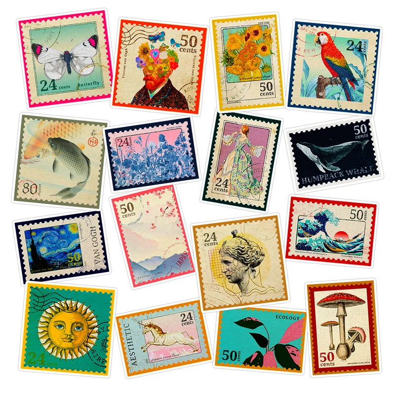 استیکر لپ تاپ ماسا دیزاین طرح Postage Stamp کد COLS42 مجموعه 16 عددی