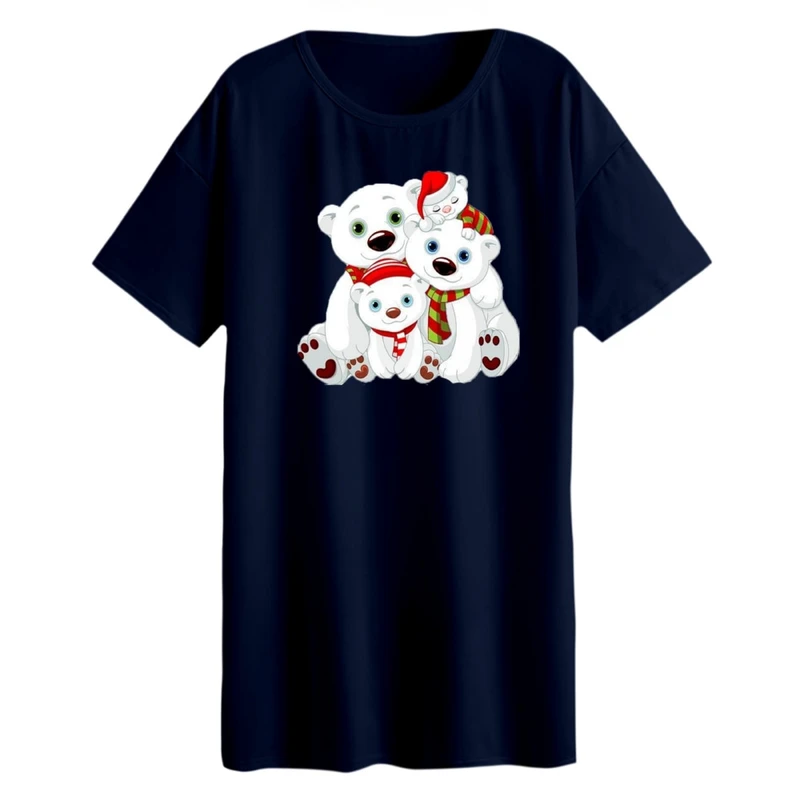 تی شرت لانگ زنانه مدل خرس کریسمس کد 1