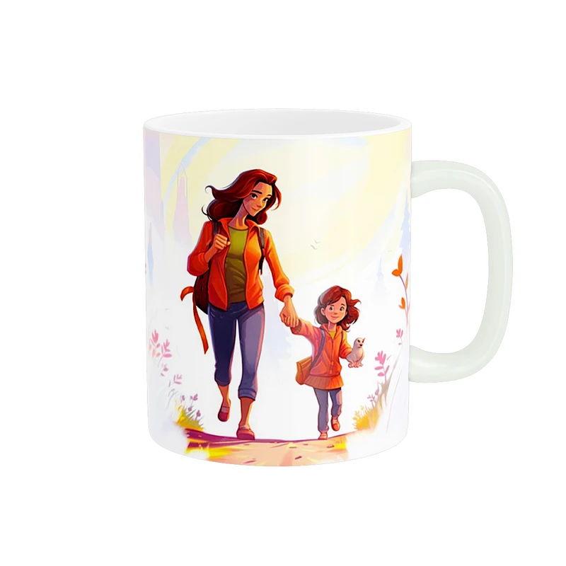 ماگ مدل نقاشی طرح پیاده روی مادر و دختر کد 1304