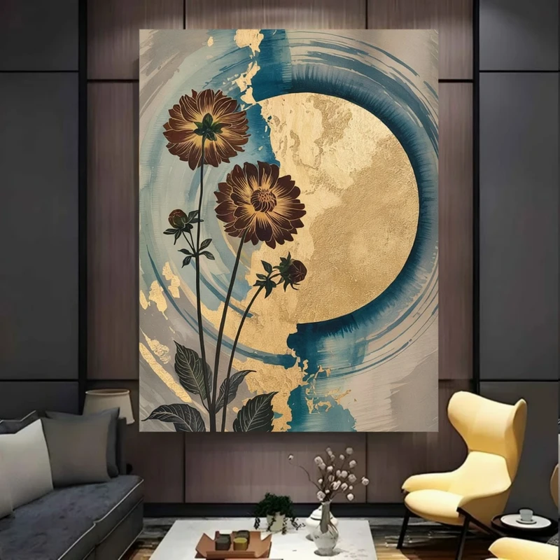 پوستر پارچه ای طرح مخمل  گل مدل ماه کامل کد BK58132