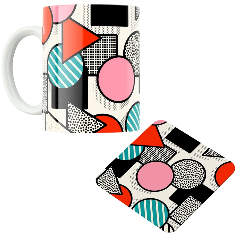 ماگ پاد آفرین مدل اشکال هندسی کد DKC580 به همراه زیر لیوانی