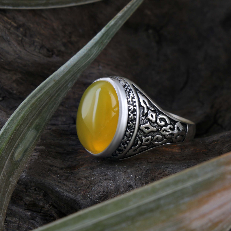 انگشتر نقره مردانه بازرگانی میلادی مدل عقیق زرد شرف الشمس رکاب سیلندری کد AM_4013