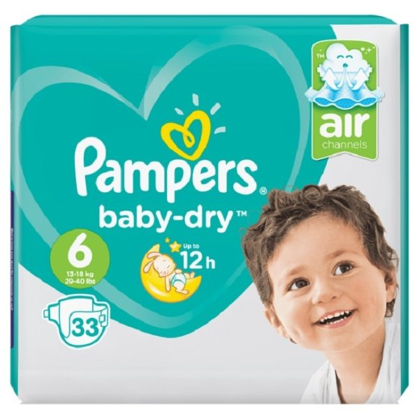 پوشک پمپرز مدل baby dry سایز 6 بسته 33 عددی مجموعه 3 عددی