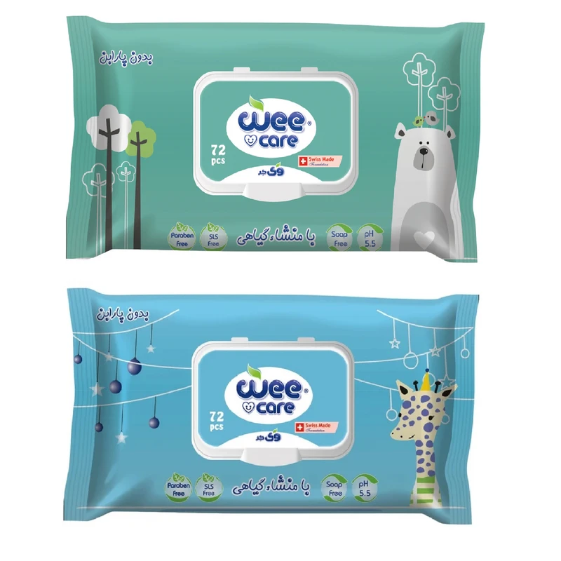 دستمال مرطوب کودک وی کر مدل روغن زیتون و روغن پنبه دانه 2 بسته 72 عددی 