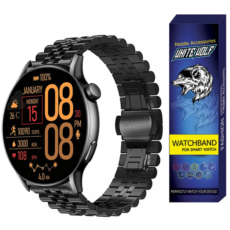 بند وایت ولف مدل WB-5Bead مناسب برای ساعت هوشمند گلوریمی M2 MAX 22mm