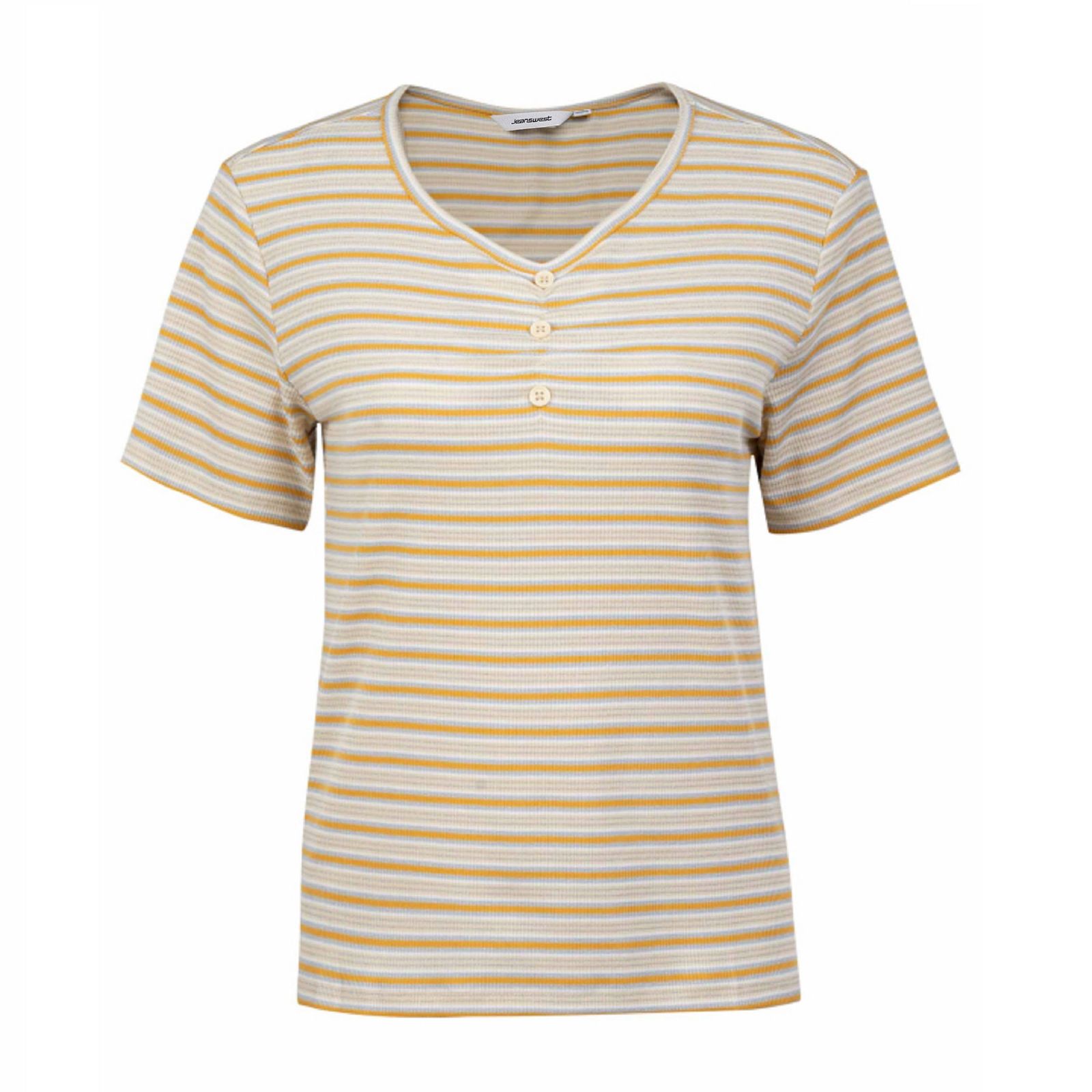 تی شرت آستین کوتاه زنانه جین وست مدل یقه هفت کد 1551265 رنگ کرم -  - 1