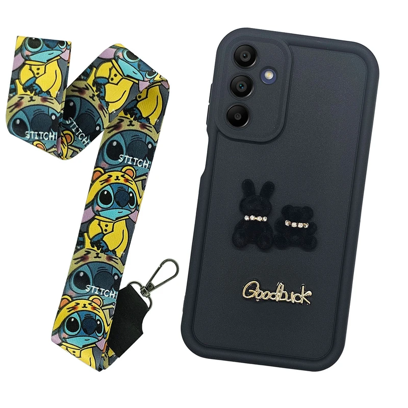 کاور مدل خرگوش طرح مخملی مناسب برای گوشی موبایل سامسونگ Galaxy A15 به همراه بند آویز