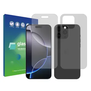Glass Pro Resistant model transparent screen protector suitable for the Apple iPhone 16 Pro Max mobile phone along with the back of the phone protector