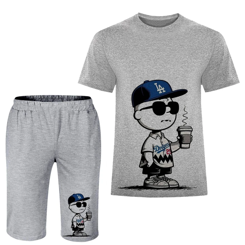 ست تی شرت و شلوارک مردانه مدل پسرک کلاه دار کد A173