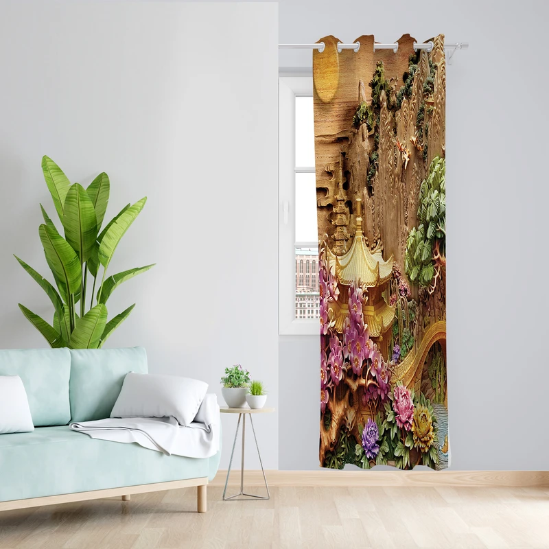 پرده طرح منظره مدل مخمل پانچی کد L 1410L Z سایز 140x200 سانتی متر