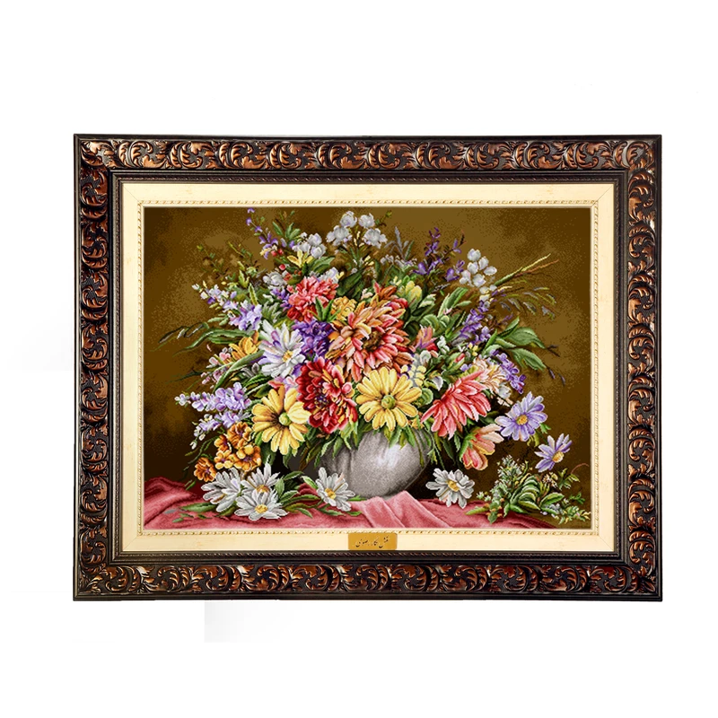 تابلو فرش ماشینی نقش نگار رضوی طرح گل کد 2505D