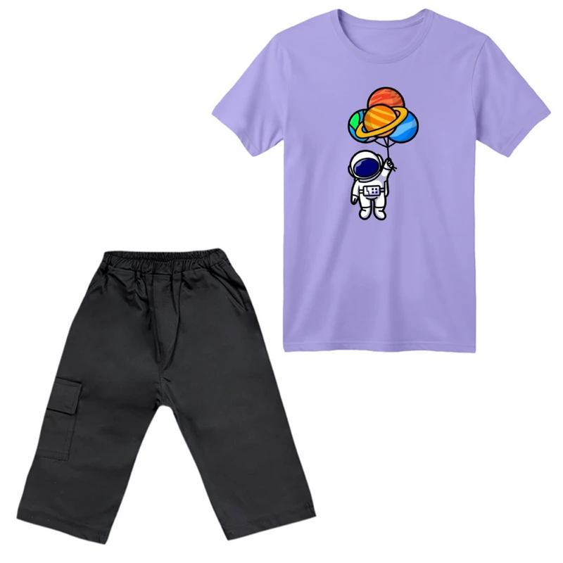 ست تی‌شرت آستین کوتاه و شلوارک پسرانه مدل فضانورد کد ۱۹